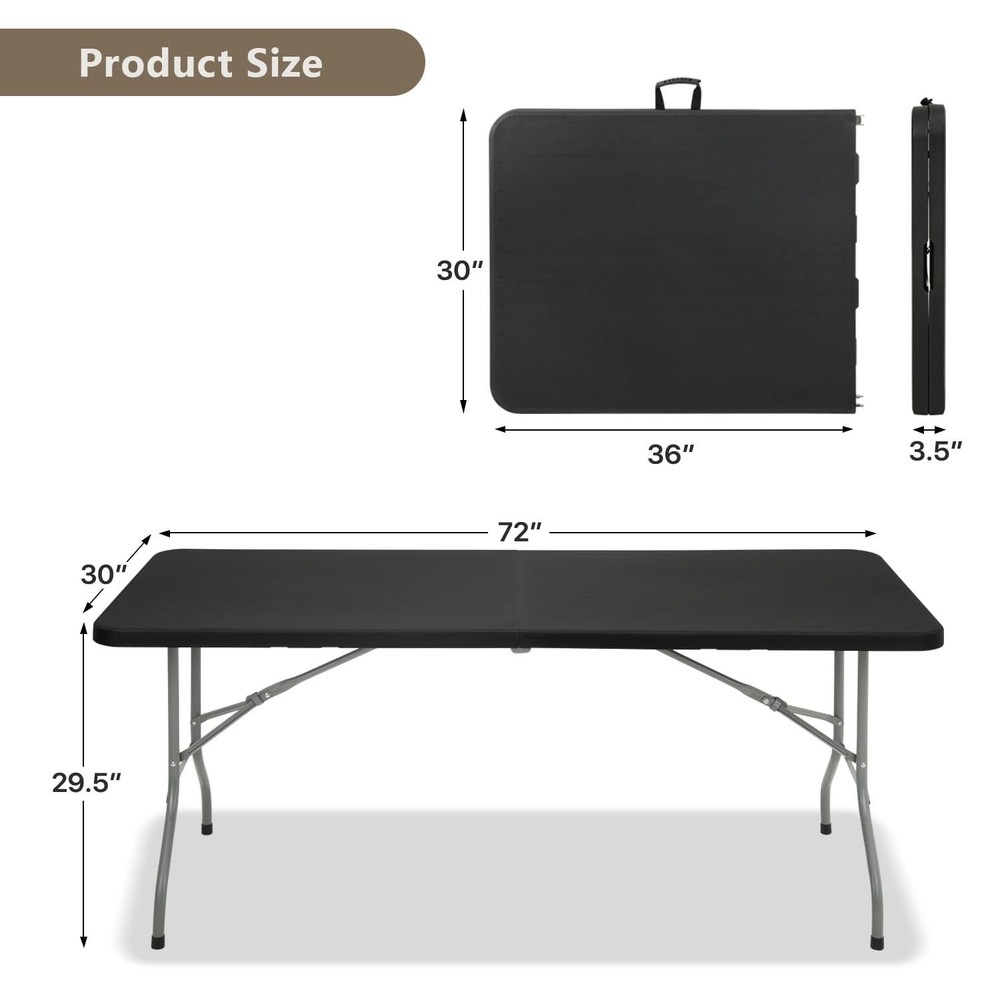 6ft Folding Table with Carry Handle, Portable Heavy Duty Plastic Utility Tabl...