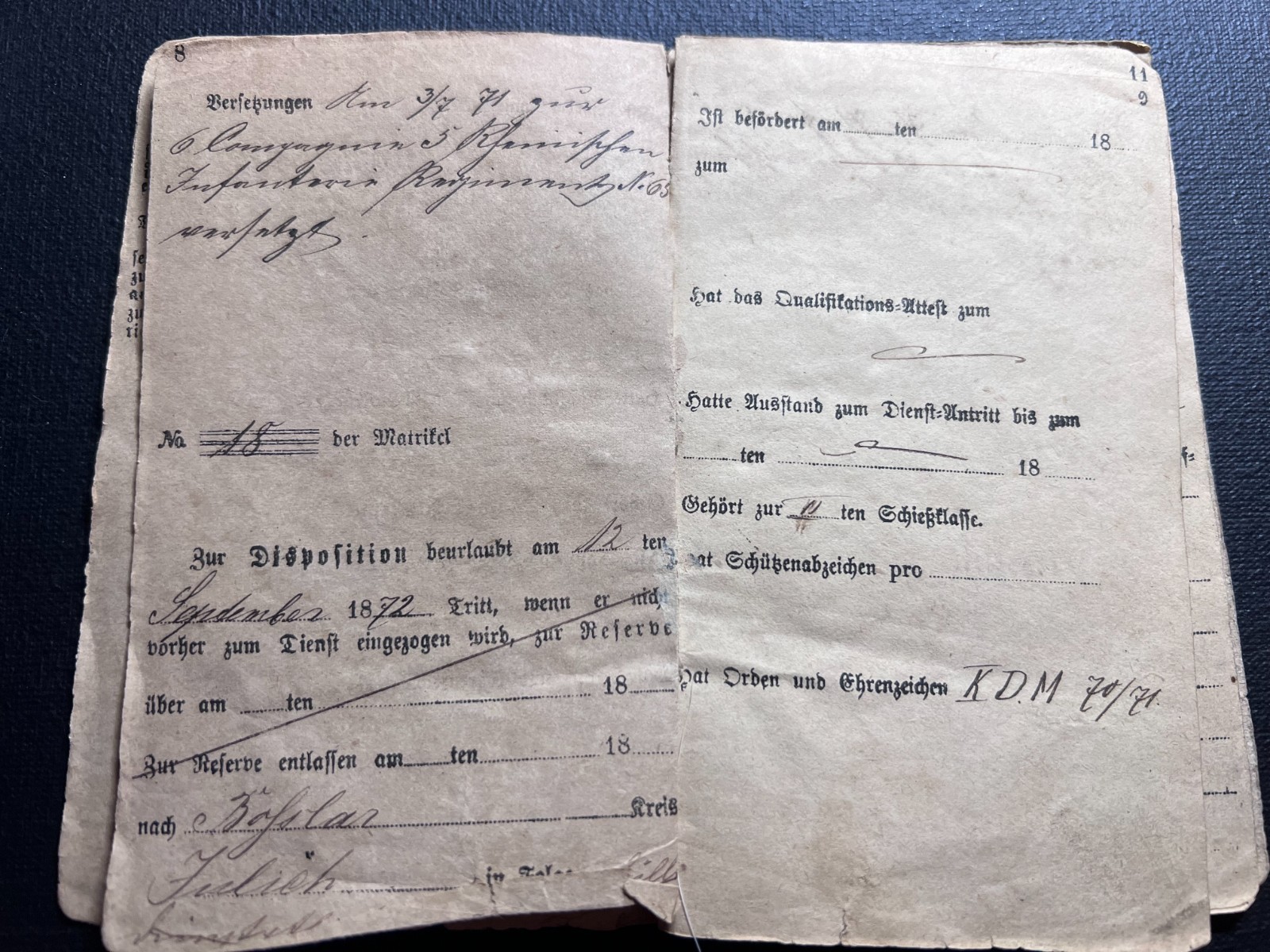 Franco-Prussian War 1870/1871 German Military ID Musketeer Johan Fleisch RARE!