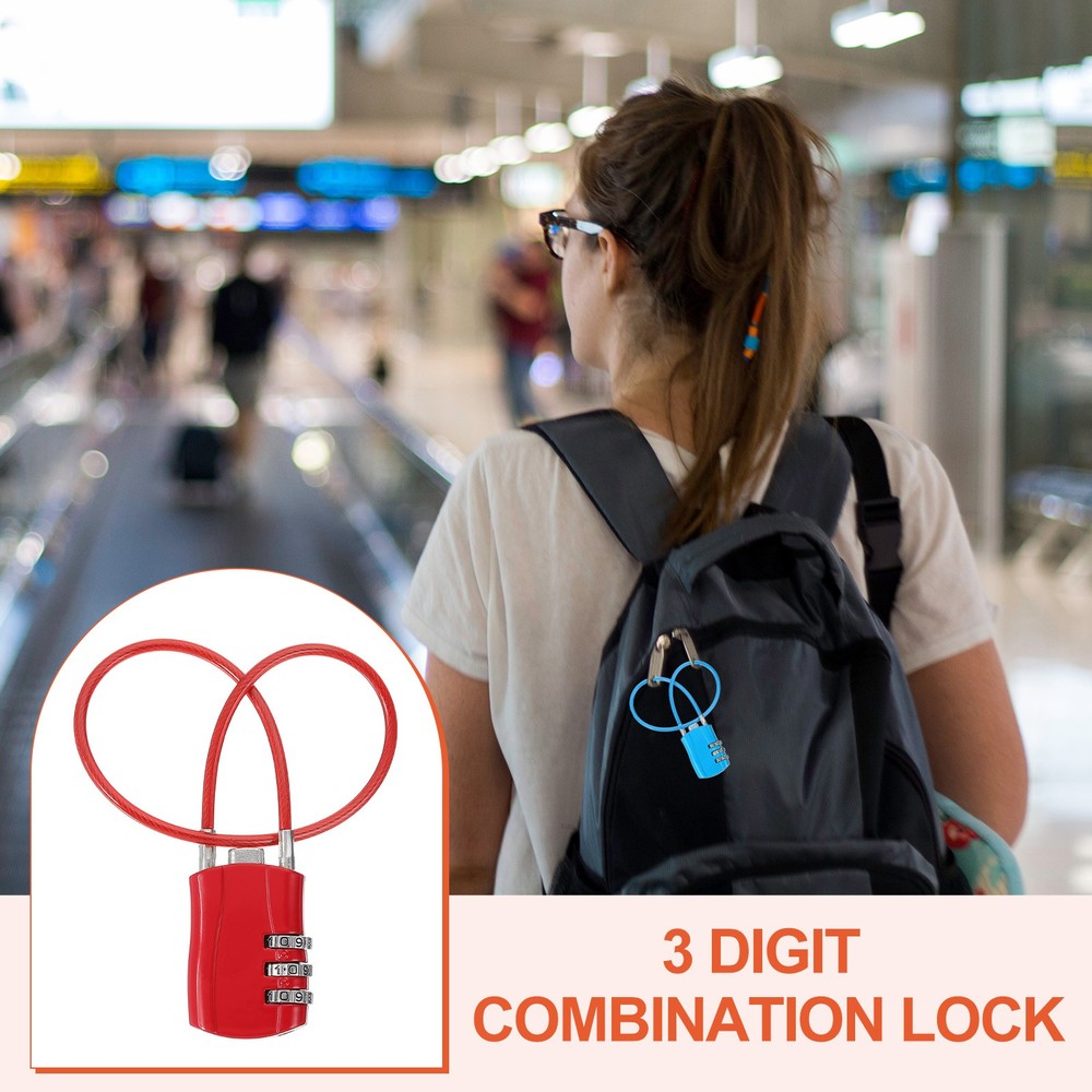 2Pack 3 Digit Luggage Cable Combination Lock with 12" Long Cable Red