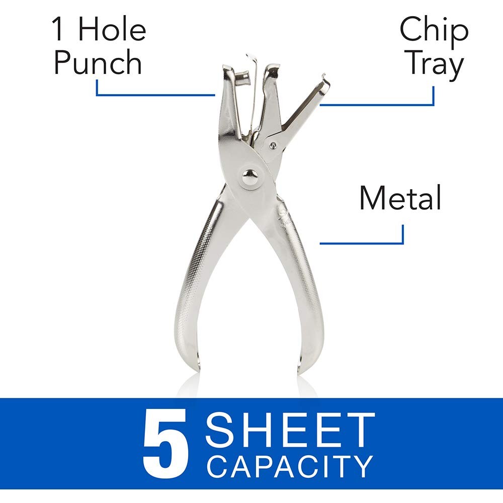 Durable Chrome Handheld Single Hole Punch 5 Sheet Capacity Compact Design
