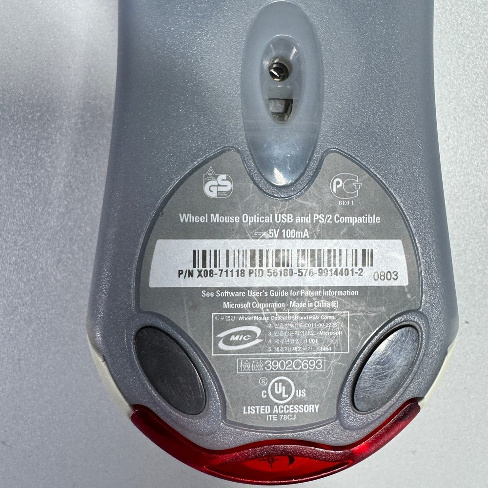 Microsoft Wheel Mouse Optical USB and PS/2 E-C011-00-2225 White Tested