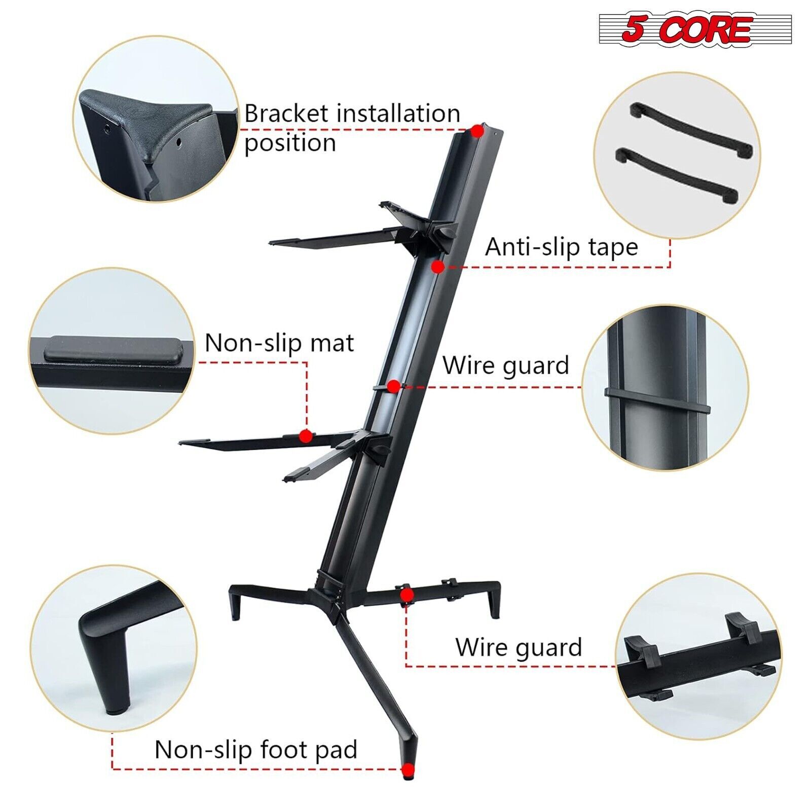 5Core Keyboard Stand 2 Tier Classic Adjustable Electric Piano Sturdy Holder