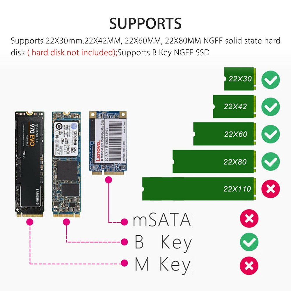 M.2 SATA SSD to 3.0 USB External SSD Reader Converter Adapter Enclosure .