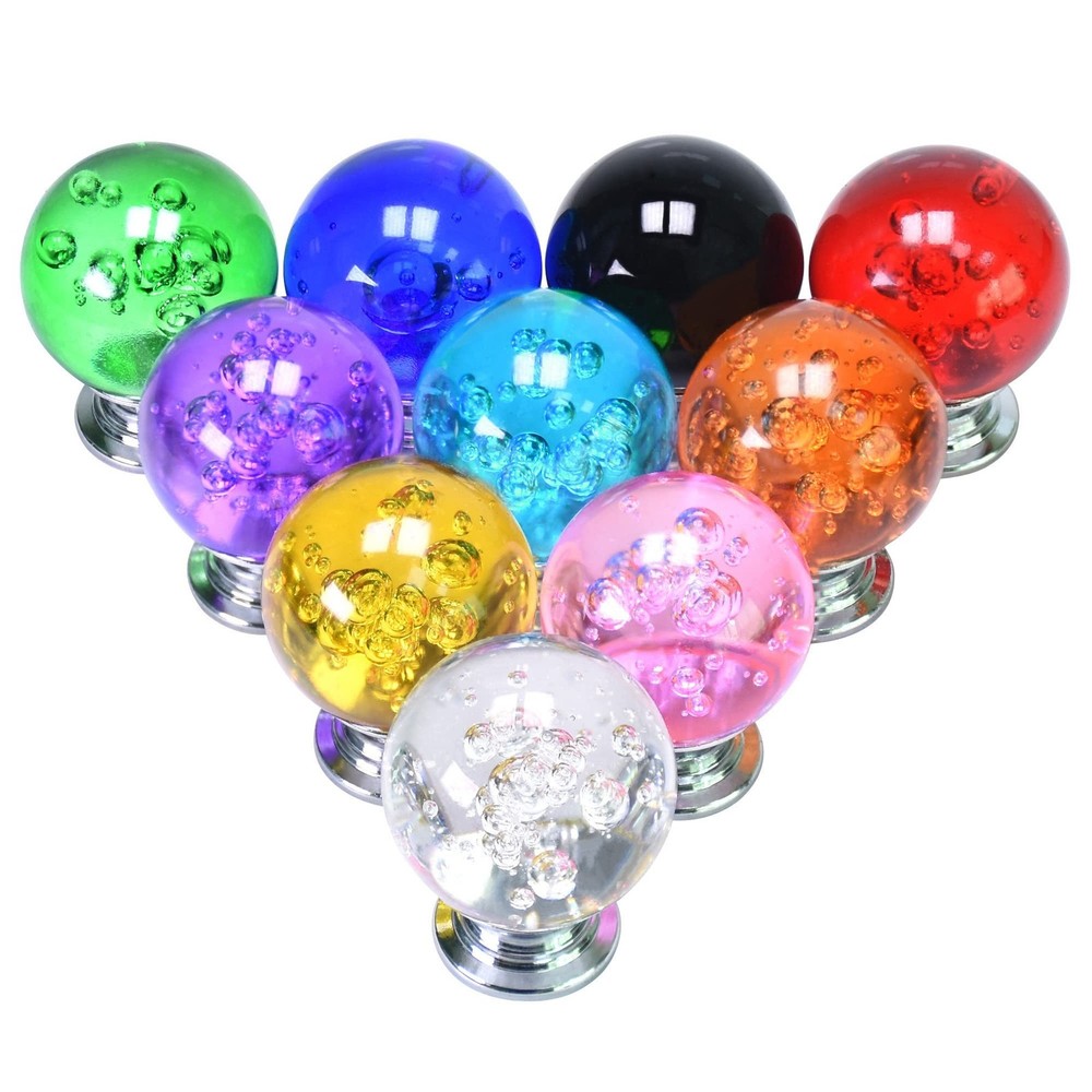 10 PCS Colorful Cabinet Knobs Round Glass Bubbles Knobs 30mm Smooth Drawer Pu...