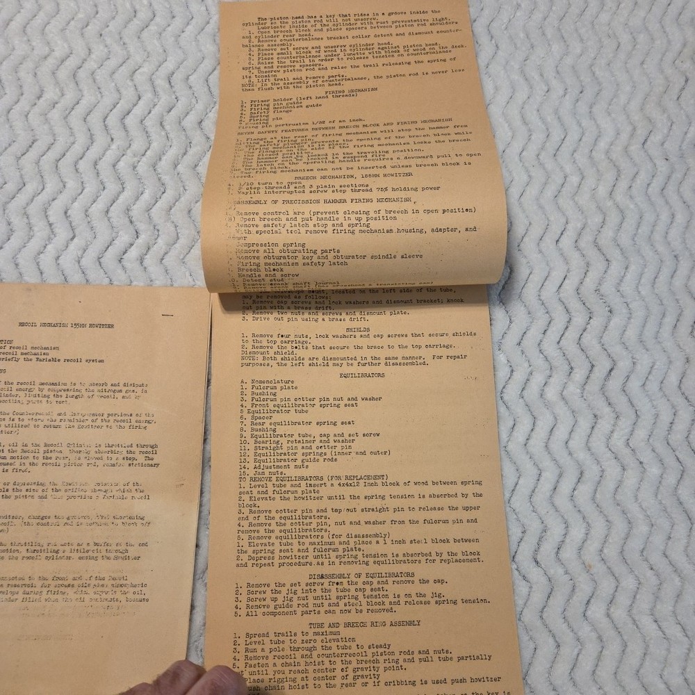 WW2 Navy Ship Document 155mm Howitzer Pertinent Data Sheet USMC