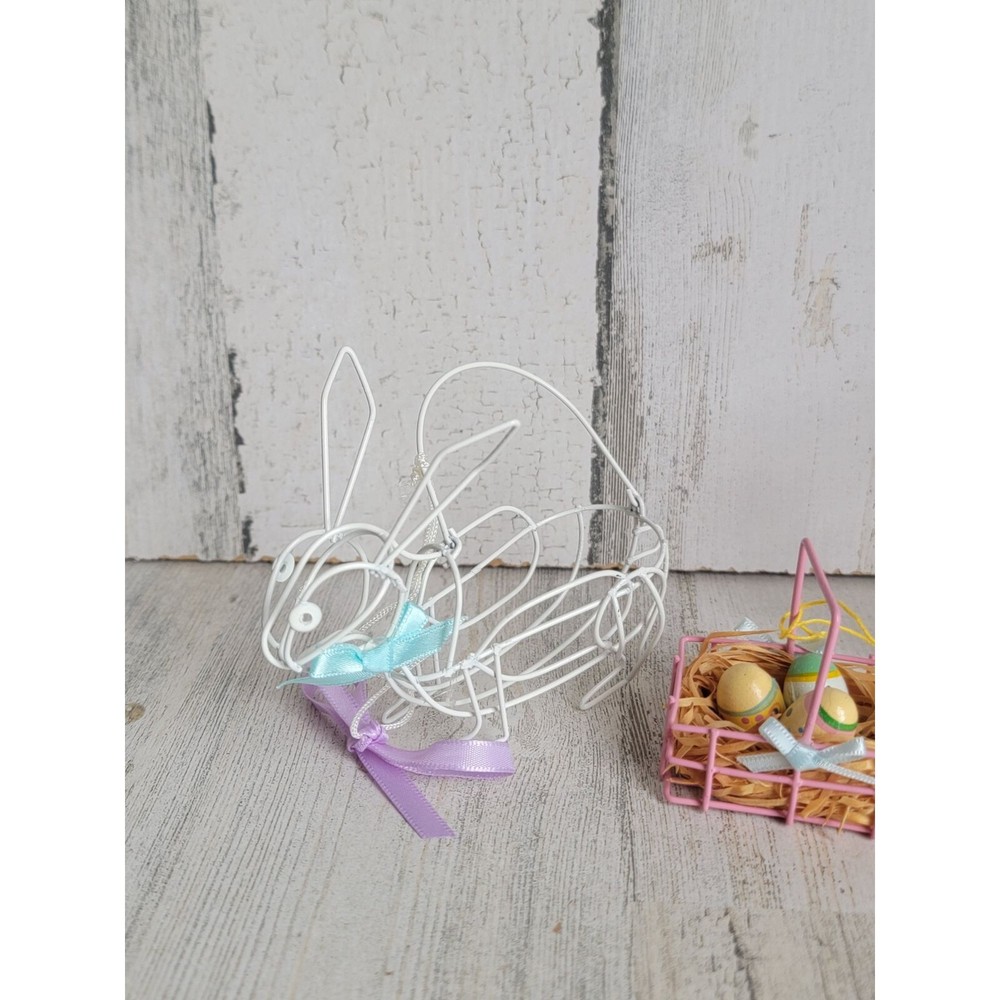 Mini bunny wire basket Egg Set Easter ornament Xmas
