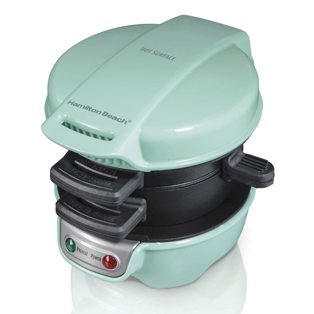 Hamilton Beach Breakfast Sandwich Maker with Egg Cooker Ring Mint 25482