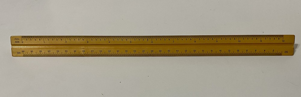 U.S. ST'D Triangular Engine Divided Wood Ruler Made in West Germany Vintage