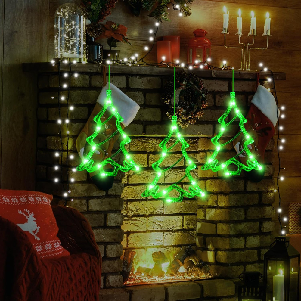 Christmas Decorations Tree Shaped Window LED Lights Battery Powered Gift 3Pcs