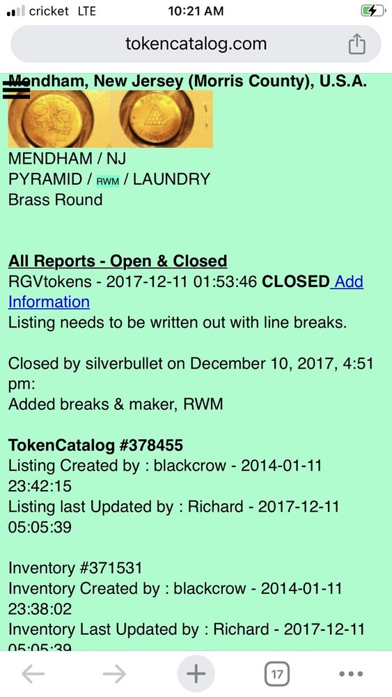 Laundry Token - Pyramid Laundry - Mendham, New Jersey