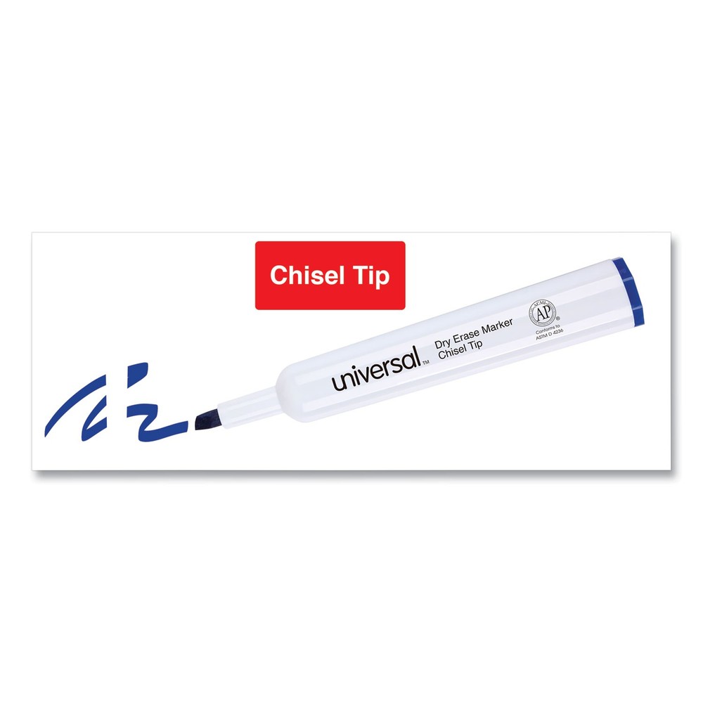 Universal® Dry Erase Marker, Chisel Tip, Blue, Dozen