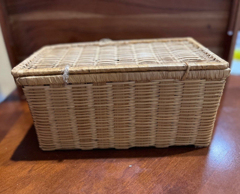 Vintage Wicker Storage Basket with Hinged Lid – Rectangular Organizer 10x5.5x5