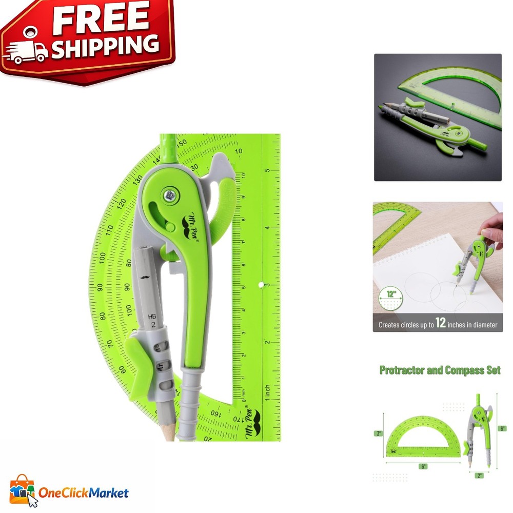 Light Green Compass and Protractor Set - Precision Geometry Tools for Artists