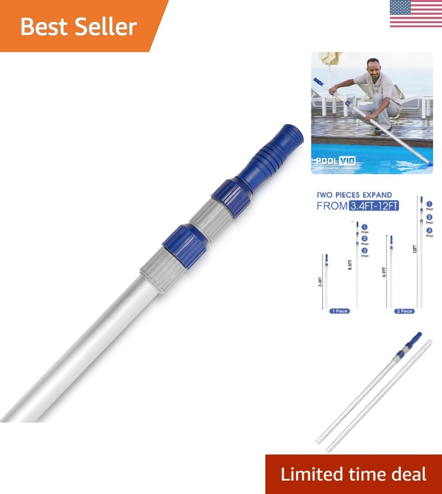 Adjustable 12 FT Pool Maintenance Pole - Reliable Grip & Rust-Proof Aluminum