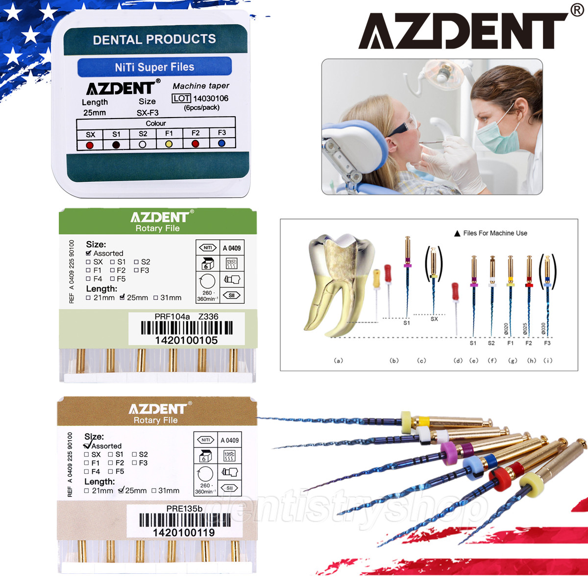 AZDENT Dental Endo Rotary Files Gold Taper NITI Endodontic Root Files SX-F3 25MM