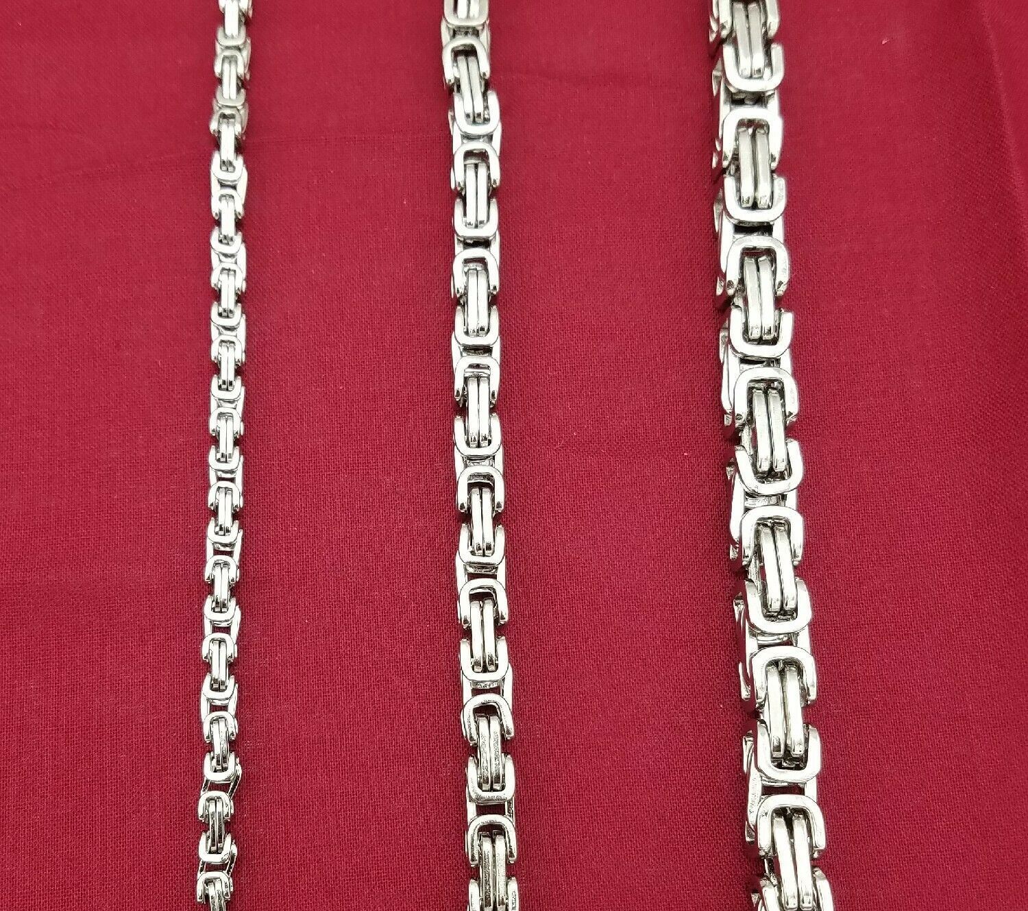 16"-50" STAINLESS STEEL SILVER 4MM ,6MM, 8MM BYZANTINE TURKISH BOX NECKLACE