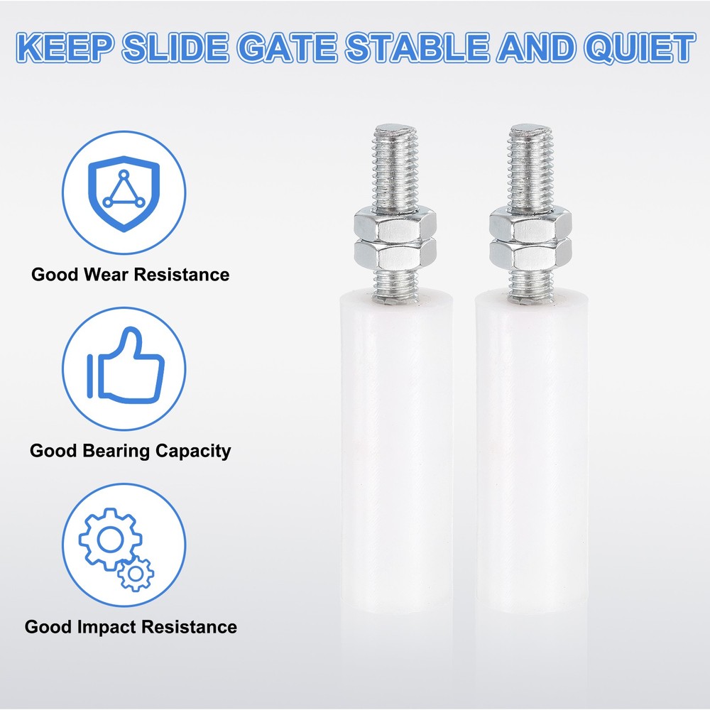 2pcs, Slide Gate Guide Roller 3" Nylon Sliding Gate Support Assembly White