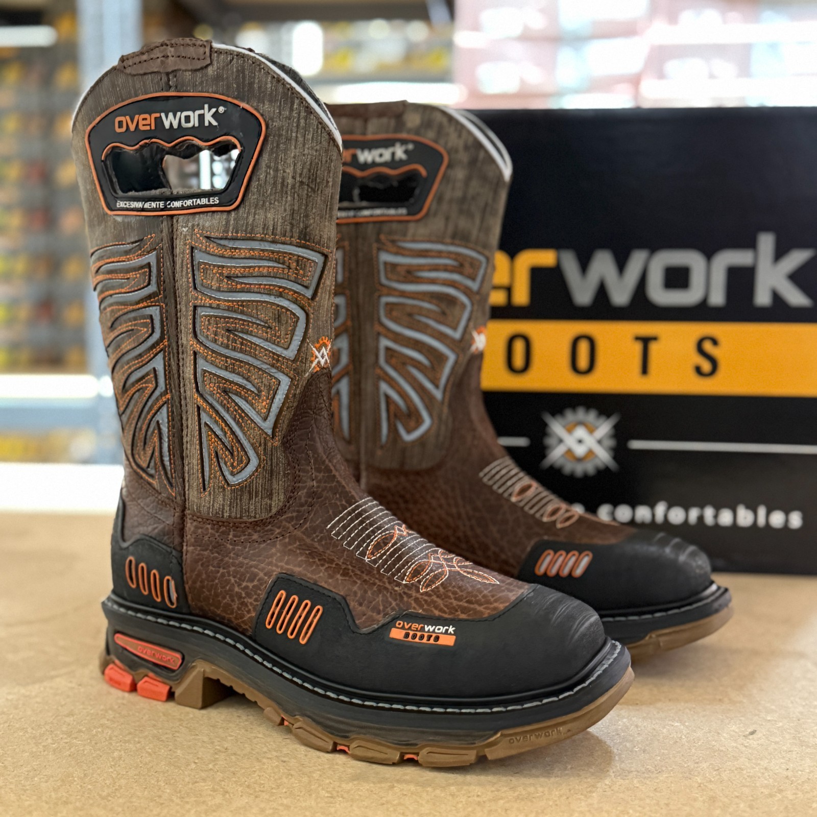 MEN'S WORK BOOTS WITH MUDGUARD SOFT TOE SQUARE TOE WESTERN RANCH HEAVY DUTY BOTA