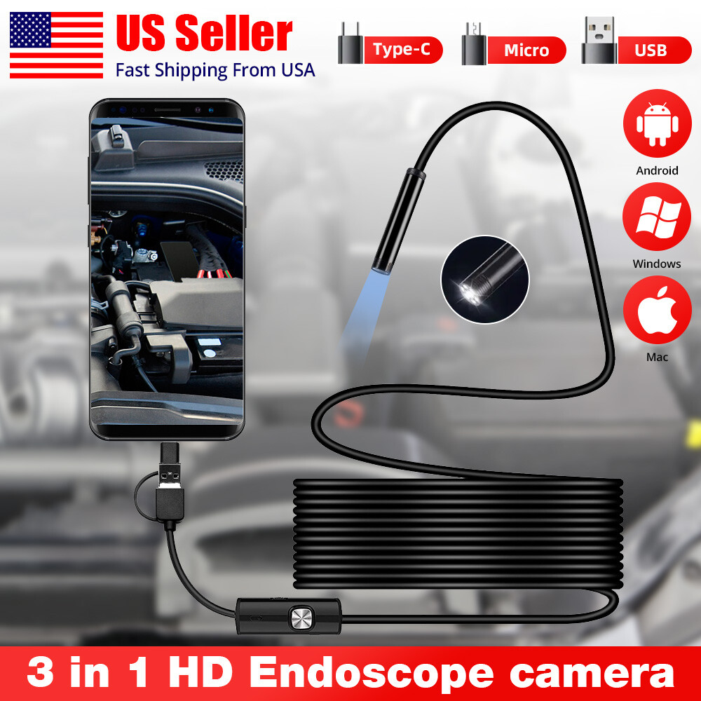 2M 7mm HD Snake Endoscope Borescope Inspection Camera for USB Type C Android PC
