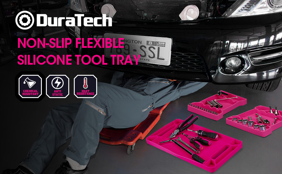 DURATECH Flexible Tool Tray Silicone Tool Holder Blue/Pink/Green 3pack Durable
