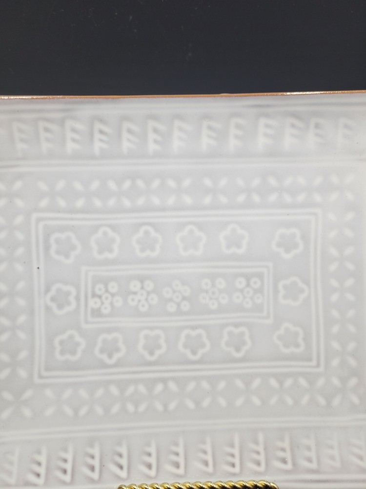 Patterned Stoneware Pottery Trinket Tray Dish White Floral Marked