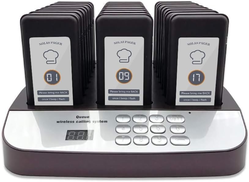 Restaurant Queue Paging System – 24 Rechargeable Pagers with Group Call Feature