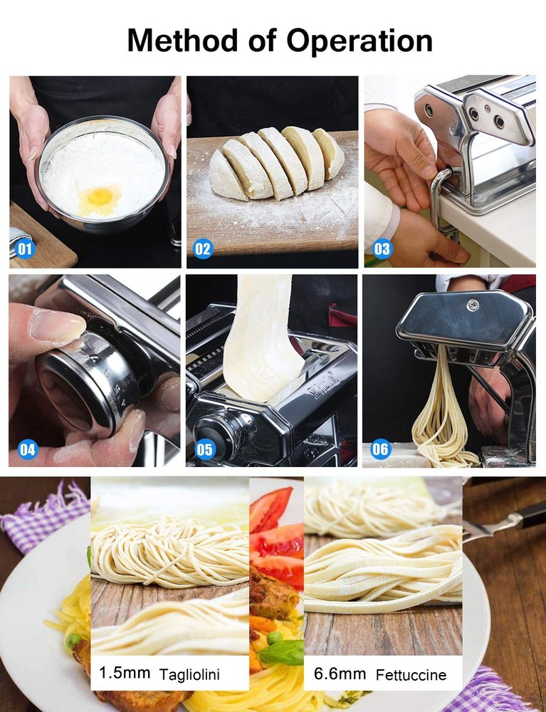 Pasta Maker Machine Stainless Steel Manual Noodle Makers Include Roller Cutter