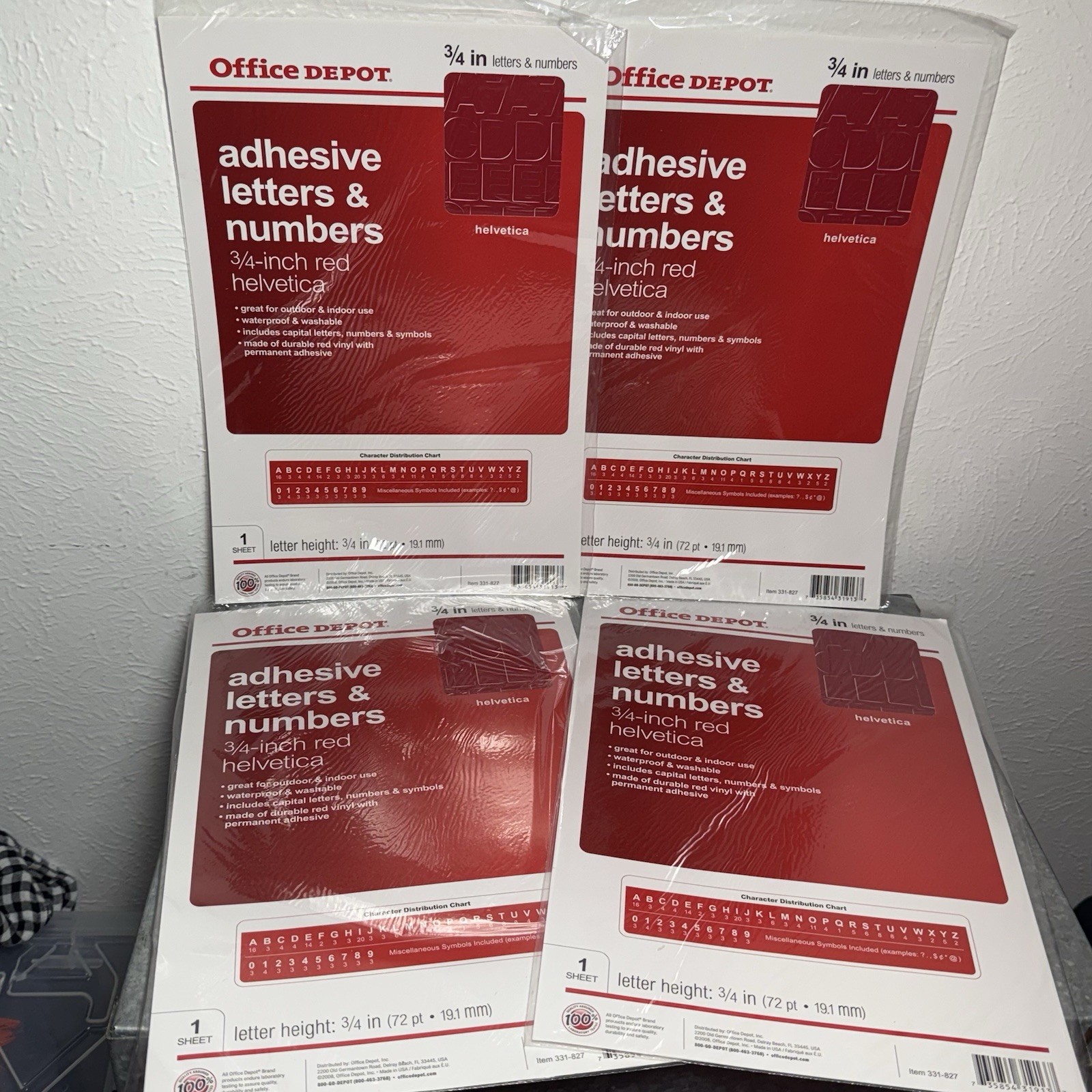 Lot of 4 Office Depot Adhesive Letters & Numbers, Symbols 3/4-Inch RED 72 PIECES