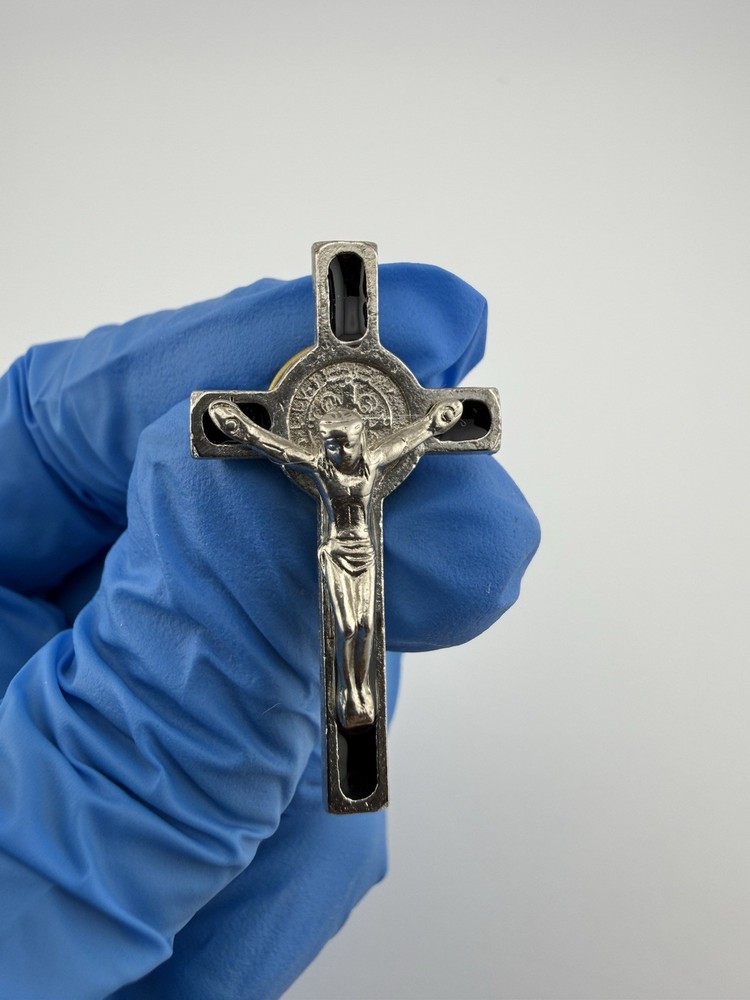 Saint Benedict? Crucifix Silver Tone Religious Lapel Pin