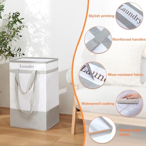 Laundry Basket 2Pack Laundry Hamper with Easy Carry Handles, 100L Gray