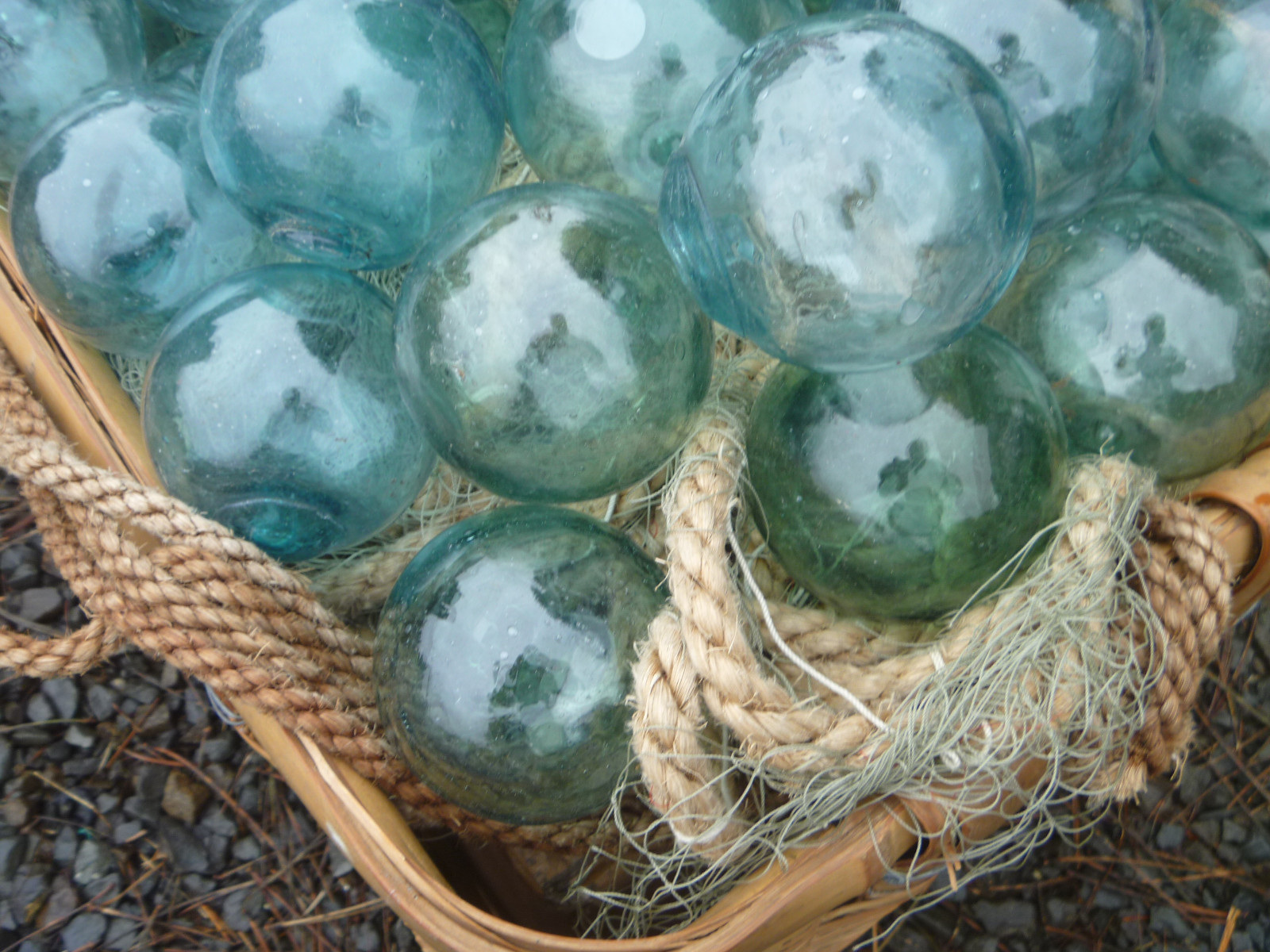 Japanese GLASS Fishing FLOATS 3" LOT-5 Round Net Buoy BALLS Authentic Vtg USA BZ