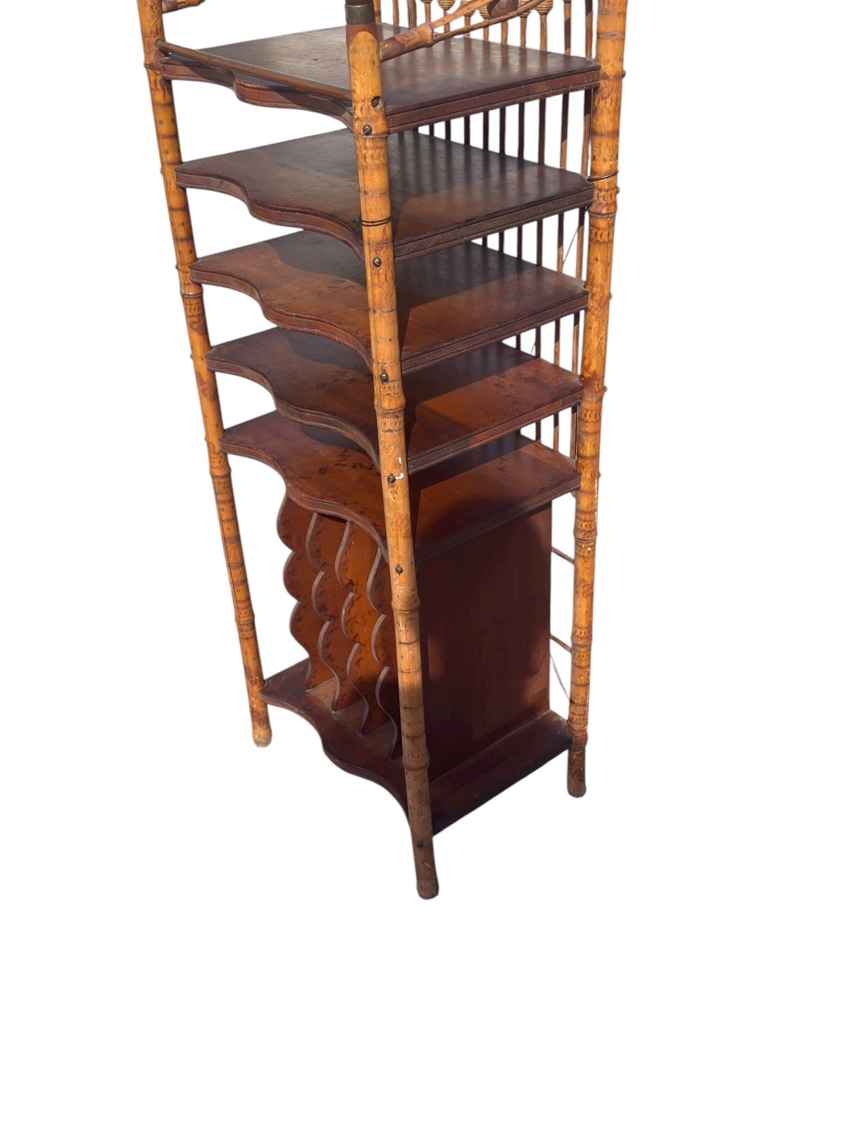 antique victorian stick and ball eastlake bamboo bookshelf magazine rack 1890