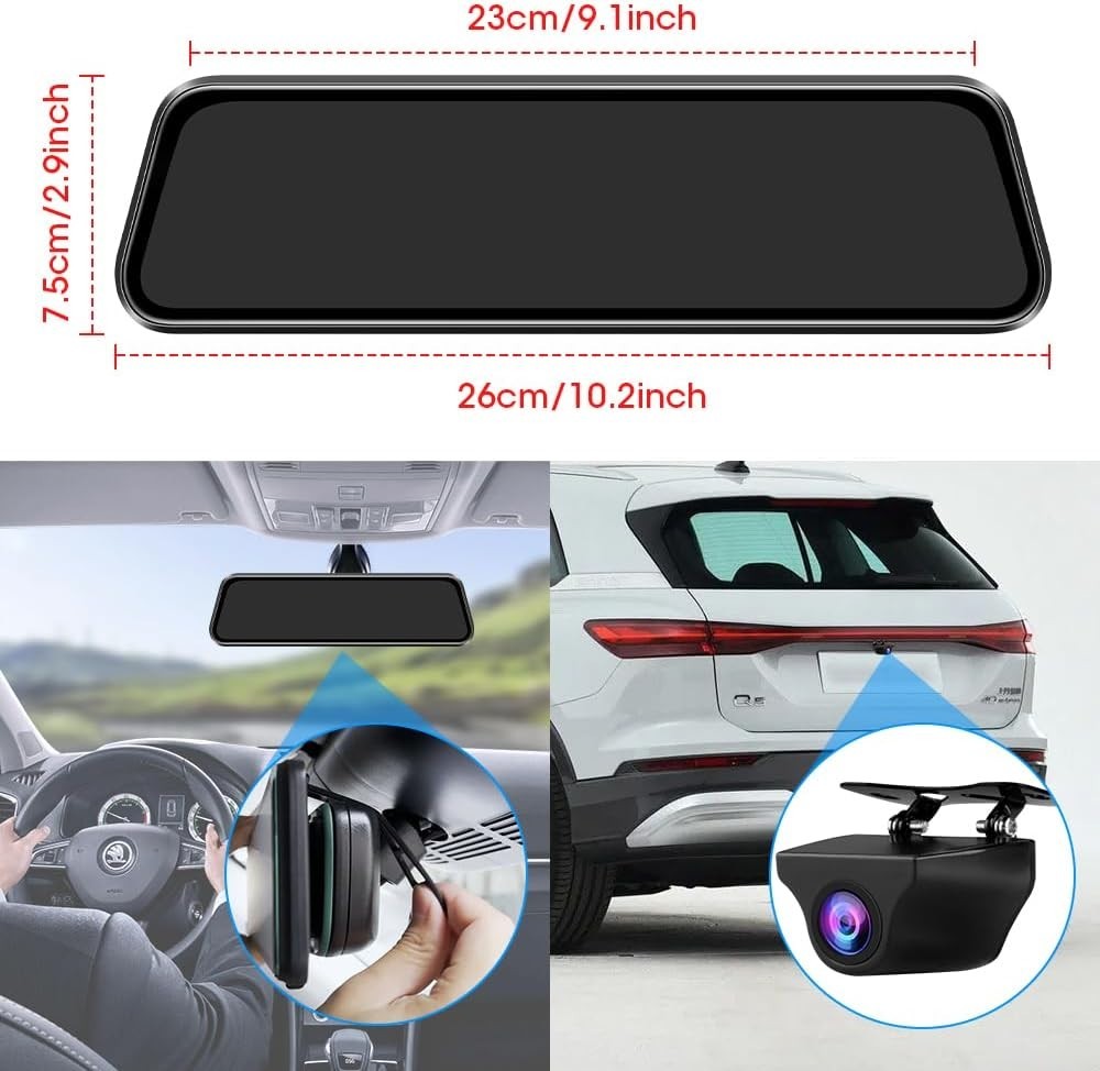 Rearview Mirror Dash Cam with Touch Control & Super Night Vision Features