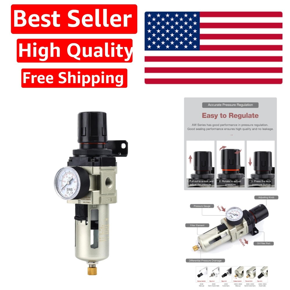 Compact 1/4'' NPT Air Filter Regulator - Efficient Pressure Control & Filtration