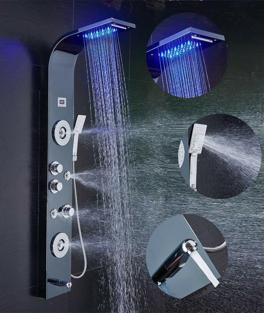ELLO&ALLO Stainless Steel Shower Panel Tower System,LED Shower Head 6-Function
