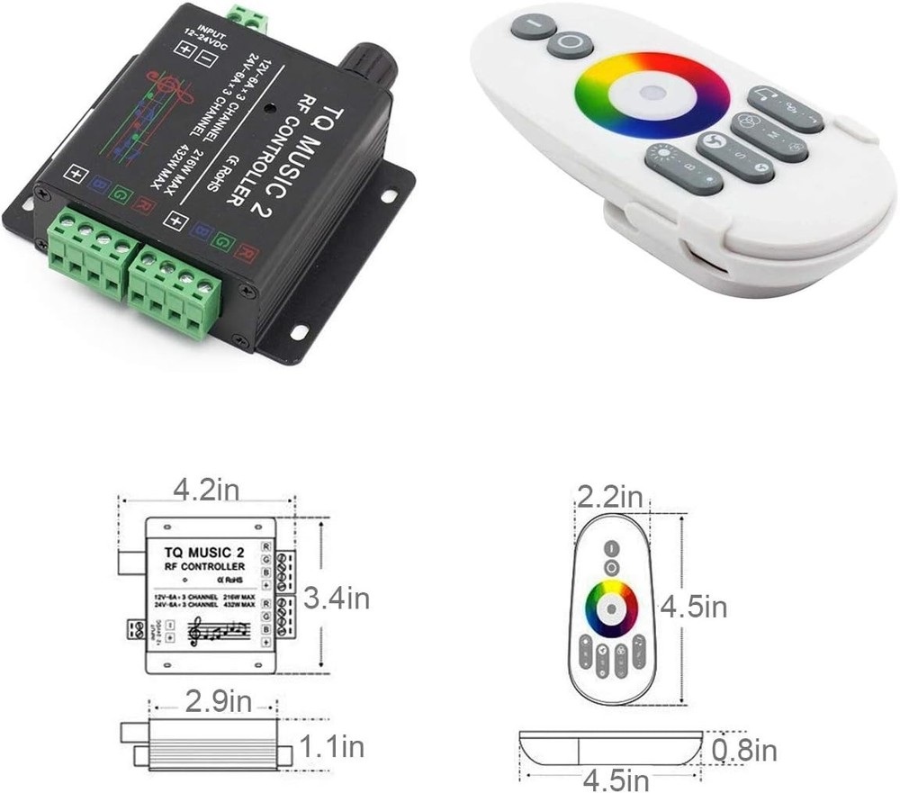 RGB LED Strip Controller with RF Remote Music Sync 15 Modes Touch Controller