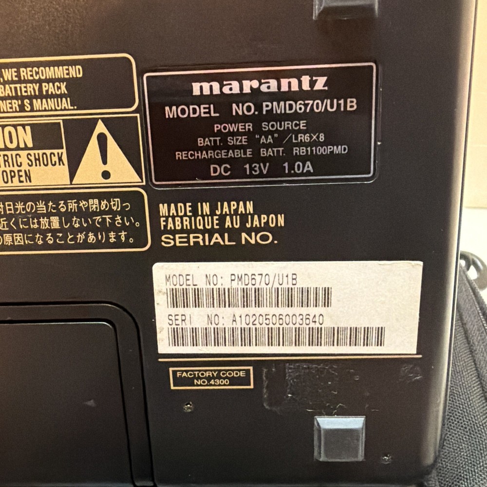 Marantz Solid State Recorder PMD670 Portable + Power Adapter No Card