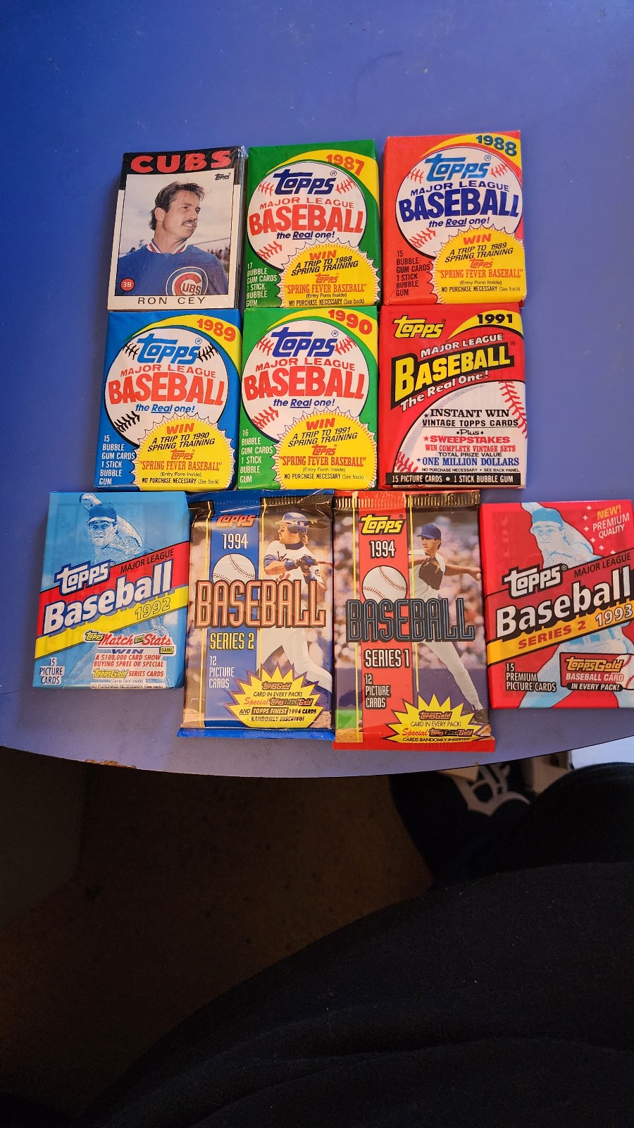 Seven Unopened Topps Baseball Packs (More Than 100 Cards) From Mid-80s/Early 90s