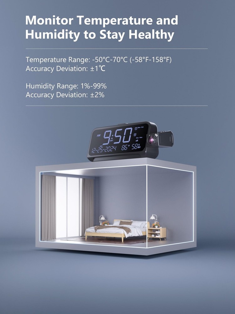 Projection Alarm Clock,Digital Clock with 350° Rotatable Small, White