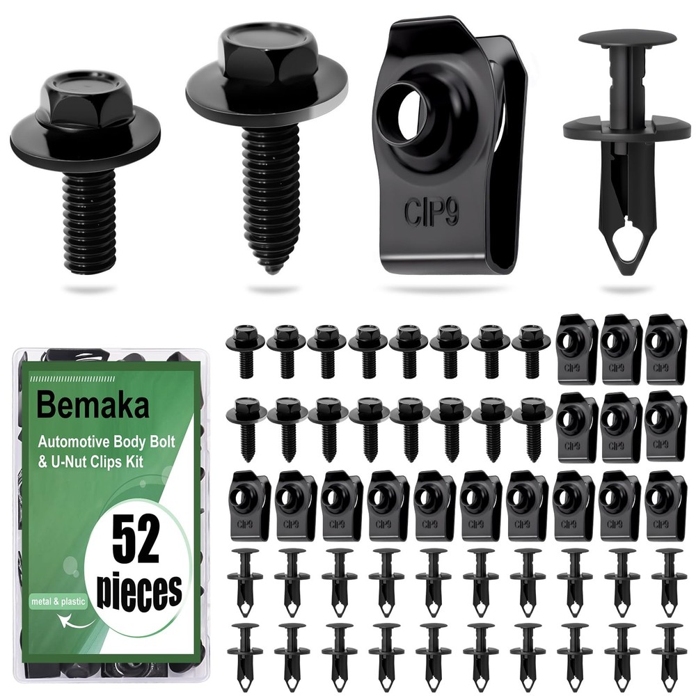 Bemaka 52Pcs Engine Under Cover Splash Shield Black-4 Sizes Assortment Kit