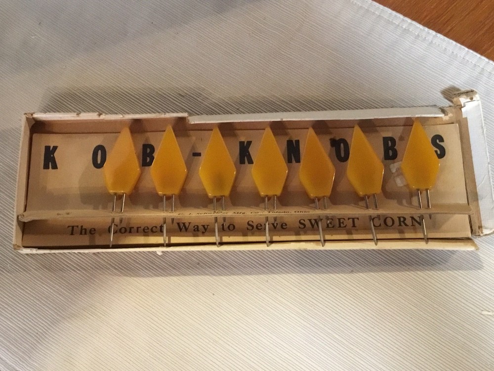 Bakelite Kob Knobs Corn Cob Holders Butterscotch / Caramel Original Box Art Deco