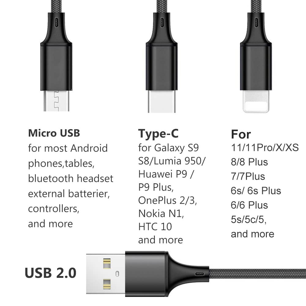 Puxnoin Multi Charging Cable, 2Pack Multi Charger Cable Short 1FT Braided Uni...