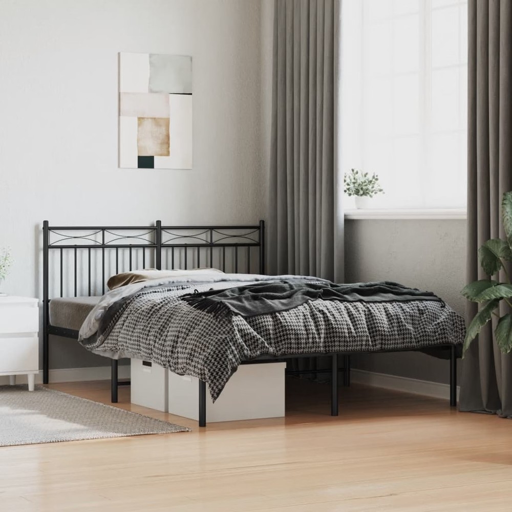 Bed Frame Black Steel Full Bed Frame Rectangular Traditional