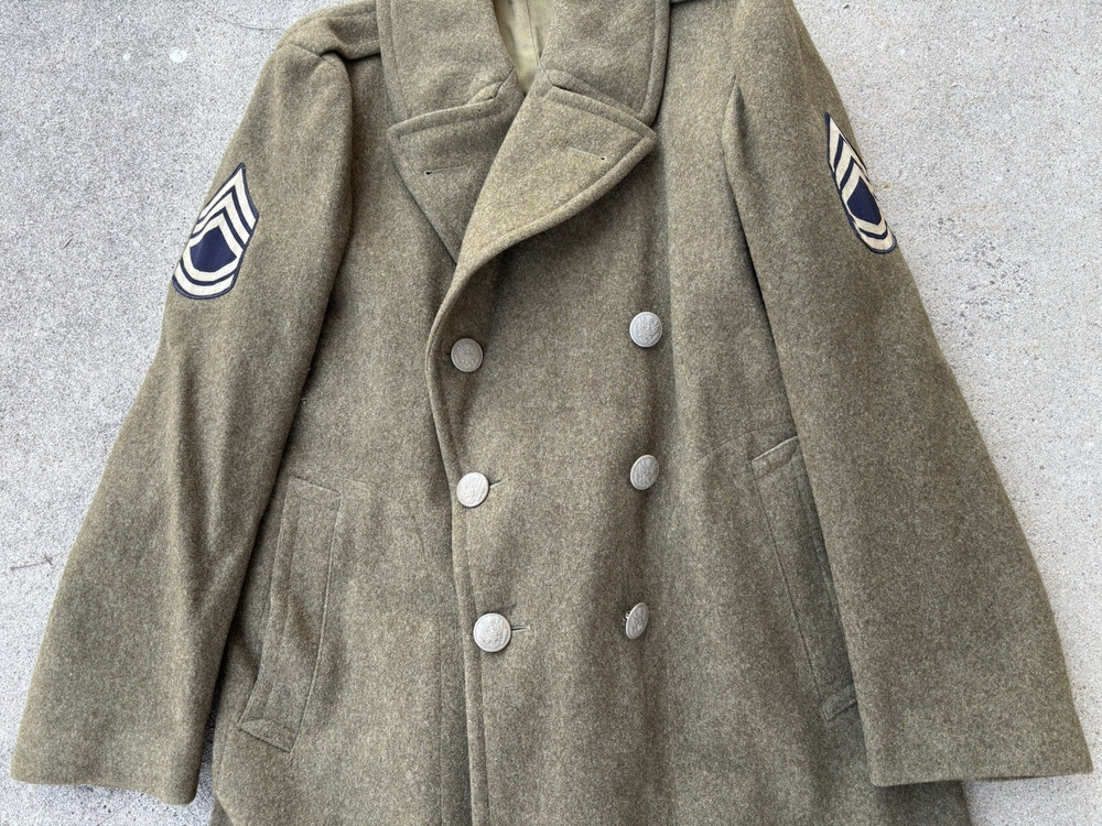 US WWII OD Enlisted Man's Wool Overcoat Size 38R with Sergeant First Class