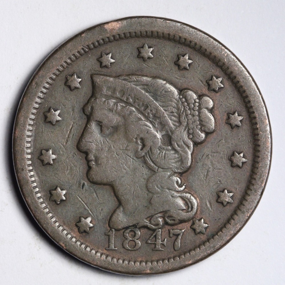 1847 Braided Hair Large Cent CHOICE FINE E328 YNC
