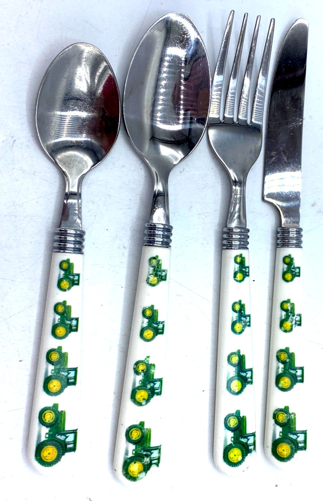 Flatware John Deere Tractor Gibson Dinner Knife 2-Spoons Forks 4-Piece Settings
