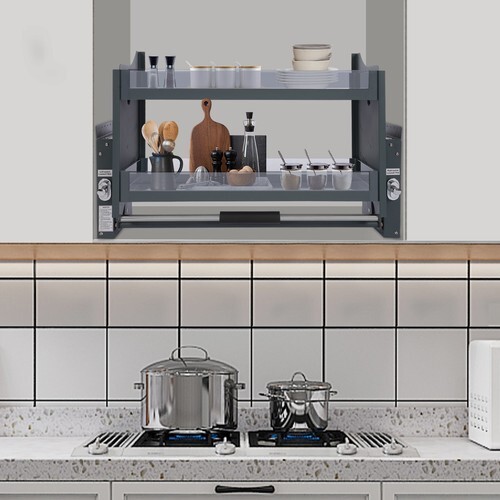 Pull Down Shelf Upper Kitchen Wall Cabinet Storage Organizer Dark Grey USA