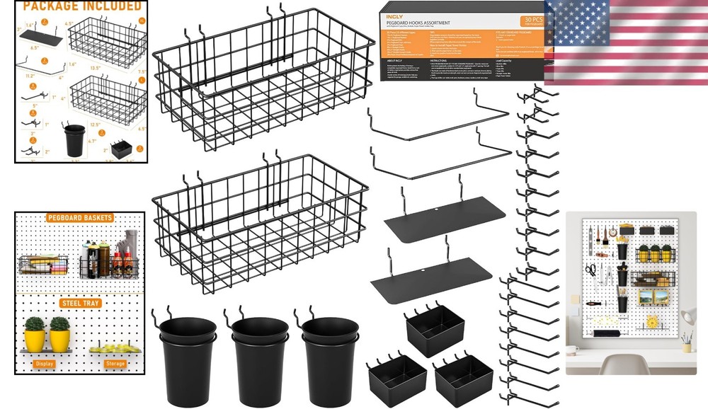 Versatile Pegboard Hooks and Baskets Set - 30 Pieces for Craft and Tool Storage