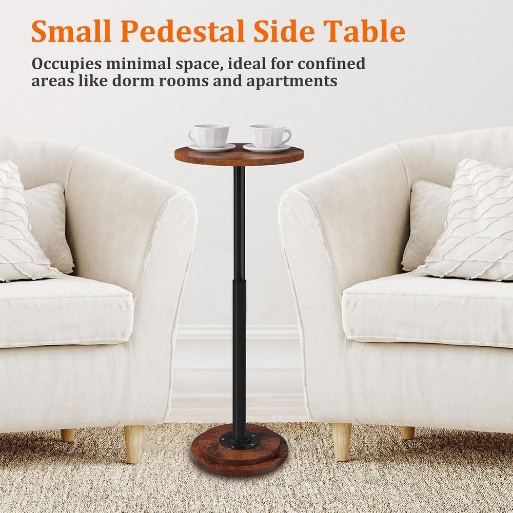 Drink Table, Small Side Table with Adjustable Height & Heavy 1 Rustic Brown