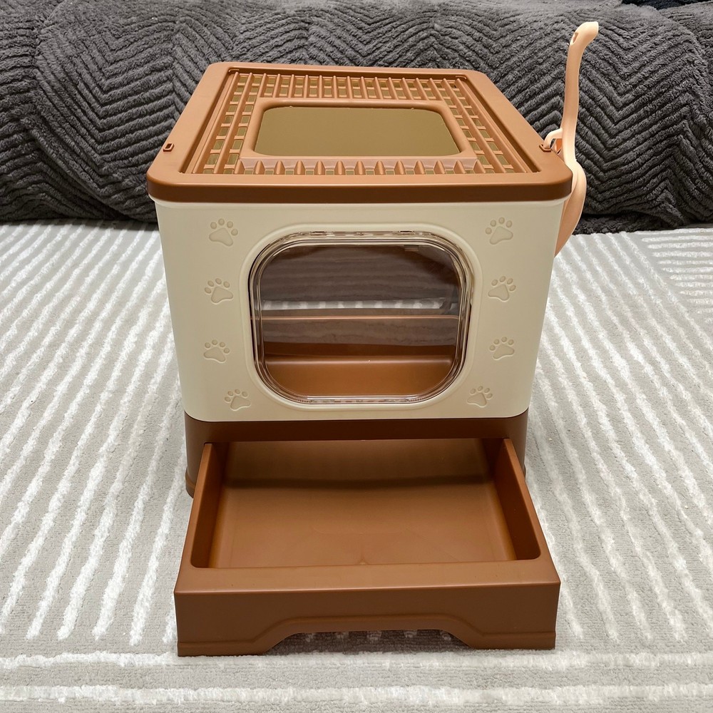 Enclosed Cat Litter Box, Printed Pattern Cat Litter Box Large Foldable Top-Entry